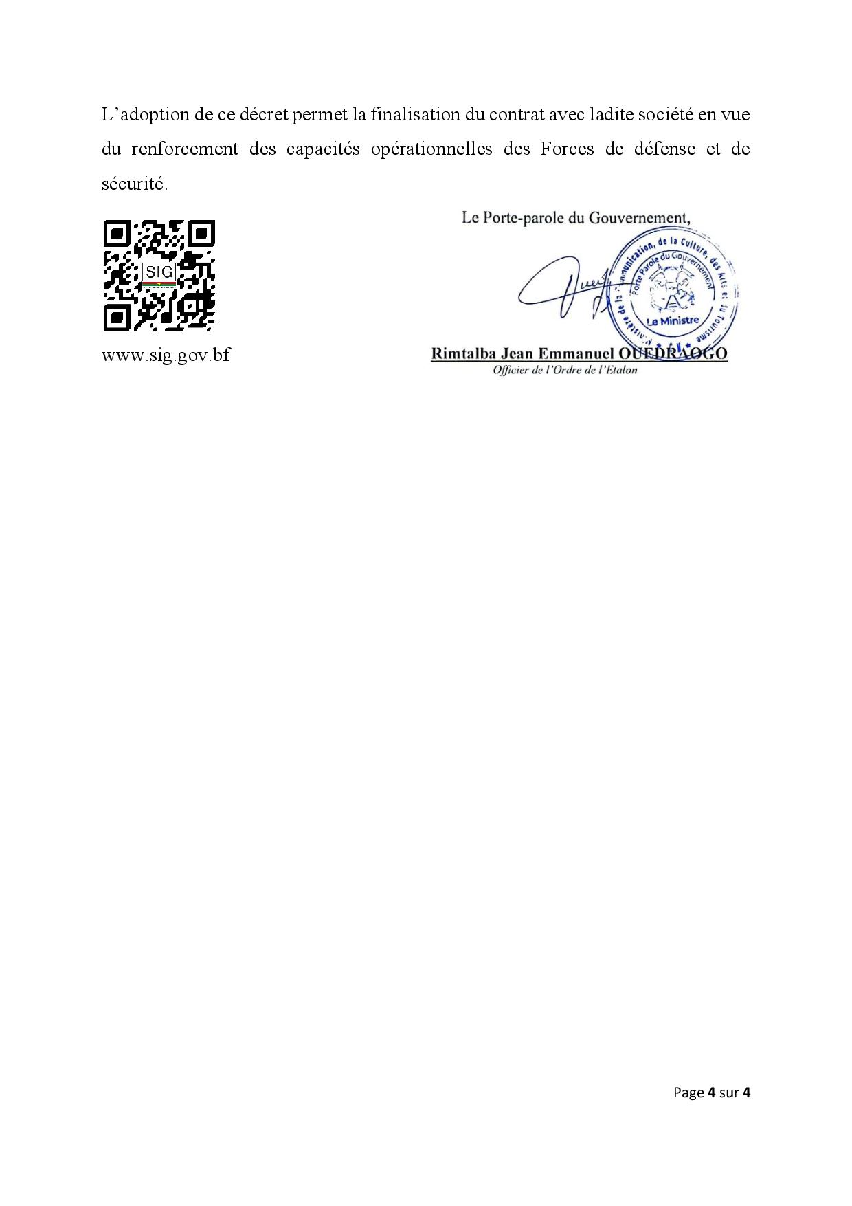 Rectificatif au Conseil des ministres N°011 DU 27 MARS 2024 Service d