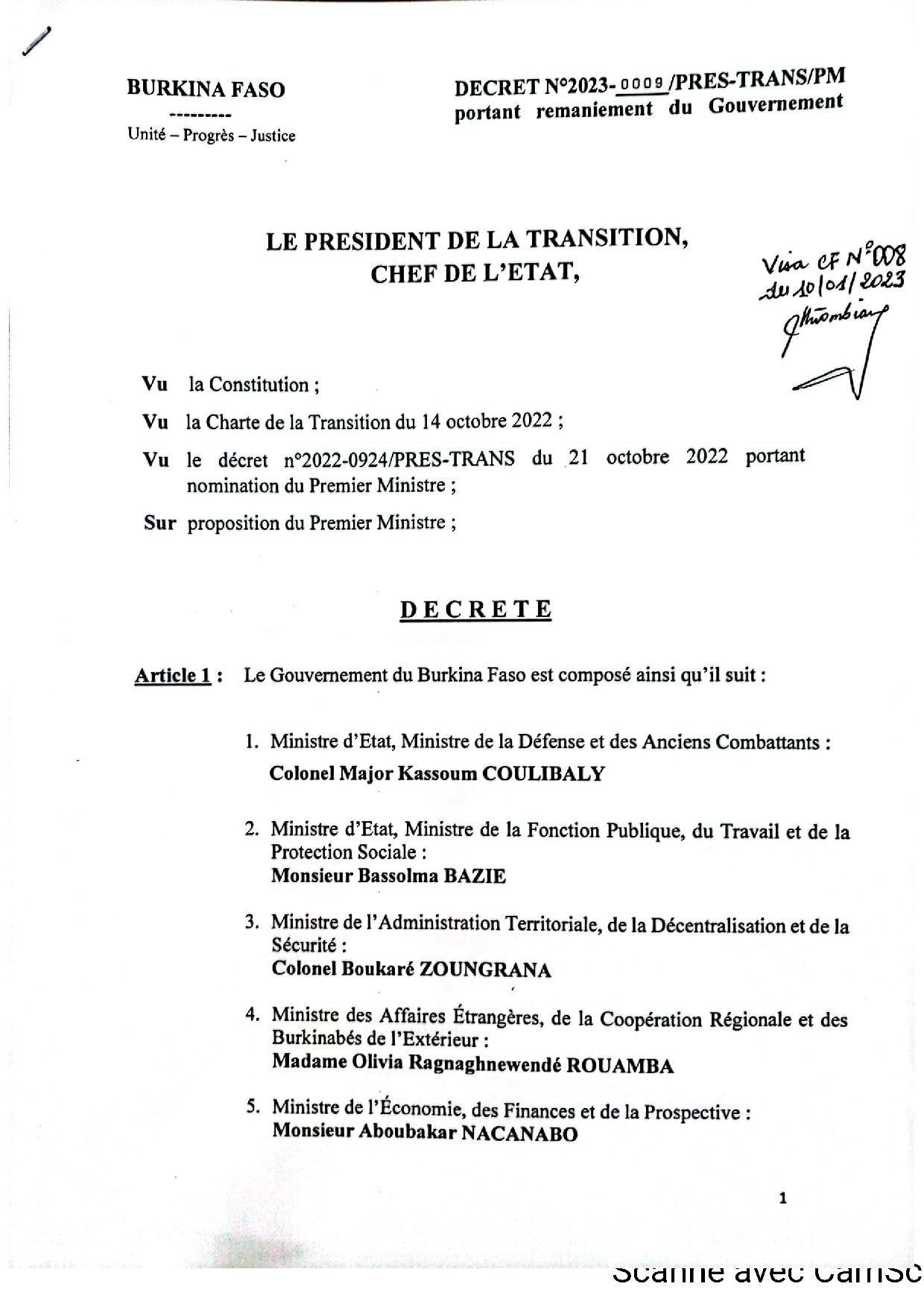 Remaniement ministériel du 10 janvier 2023 Service d